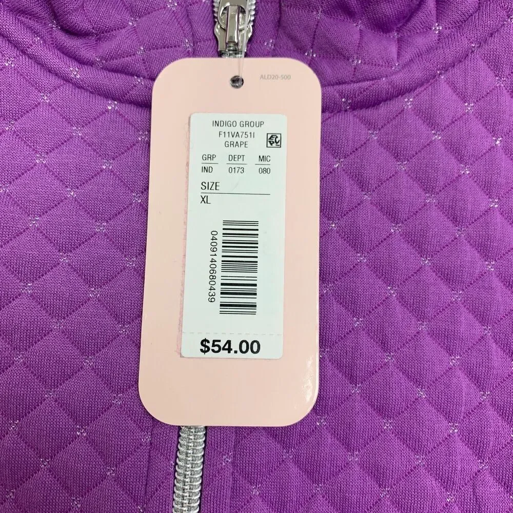 Allison Daley Quilted Vest Womens XS Extra Small Purple Sparkly Full Zip Pockets